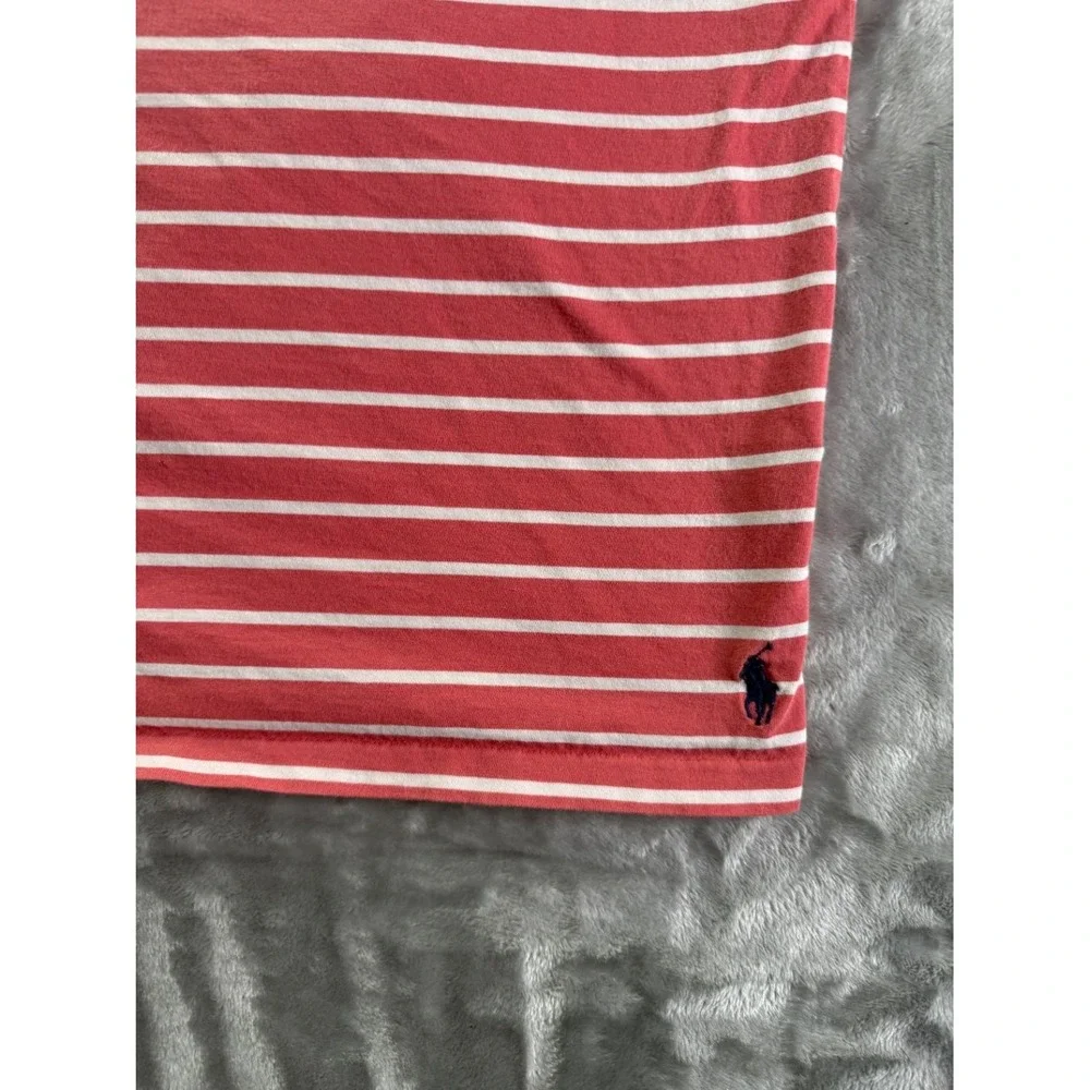 Polo Ralph Lauren Men's V-Neck T-Shirt Large Red White Striped Cotton Pony Logo
